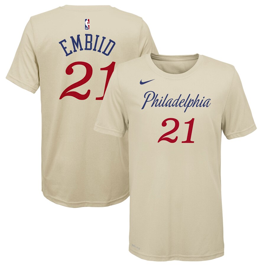 Men 2020 NBA Nike Joel Embiid Philadelphia 76ers Youth Cream 201920 City Edition Name  Number TShirt->nba t-shirts->Sports Accessory